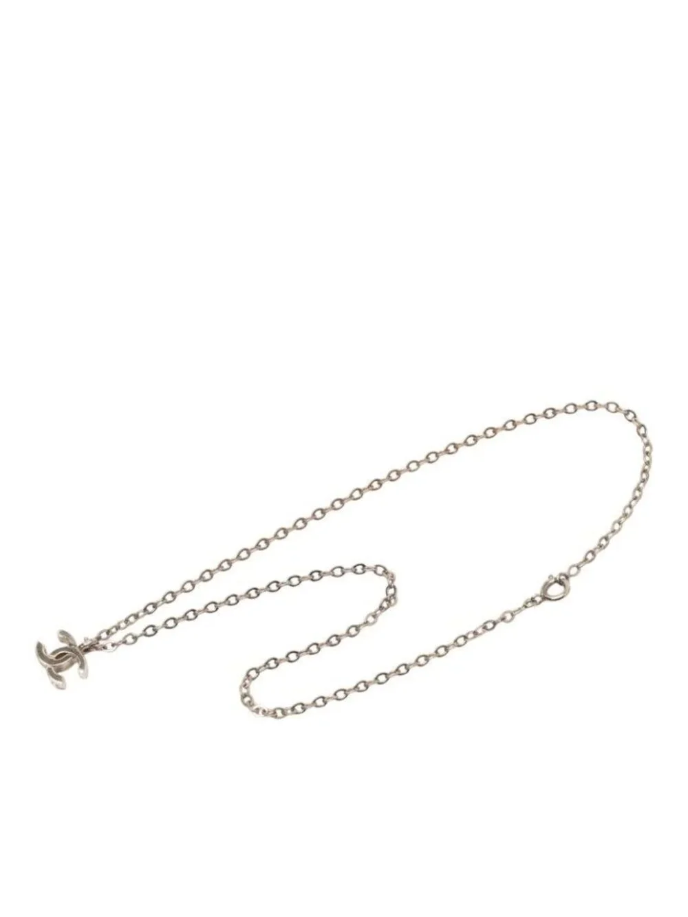 Chanel CC Logo Necklace Silver Metal